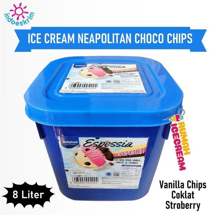 Ice Cream Neapolitan Choco Chips 8 Liter Indoeskrim