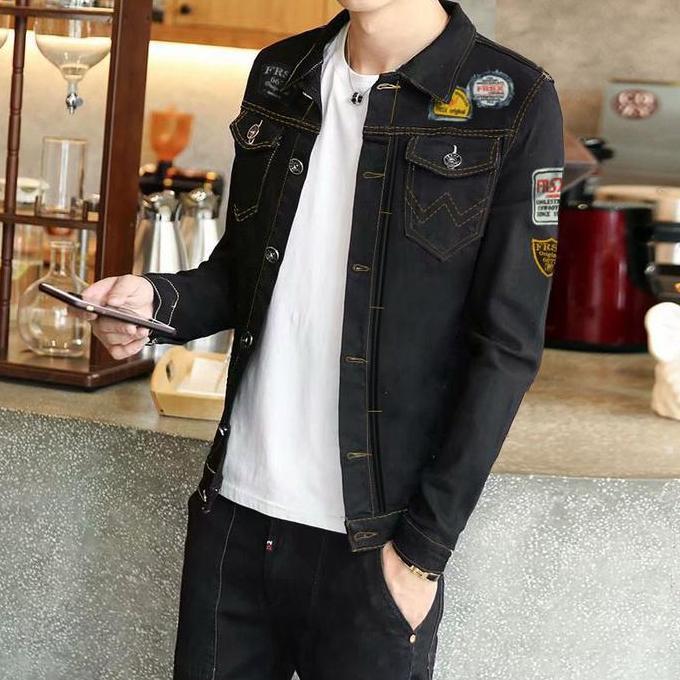 Hose- Jaket Jeans Tempel Hitam Pria Nita Panjang Motif Blazer Casual Formal