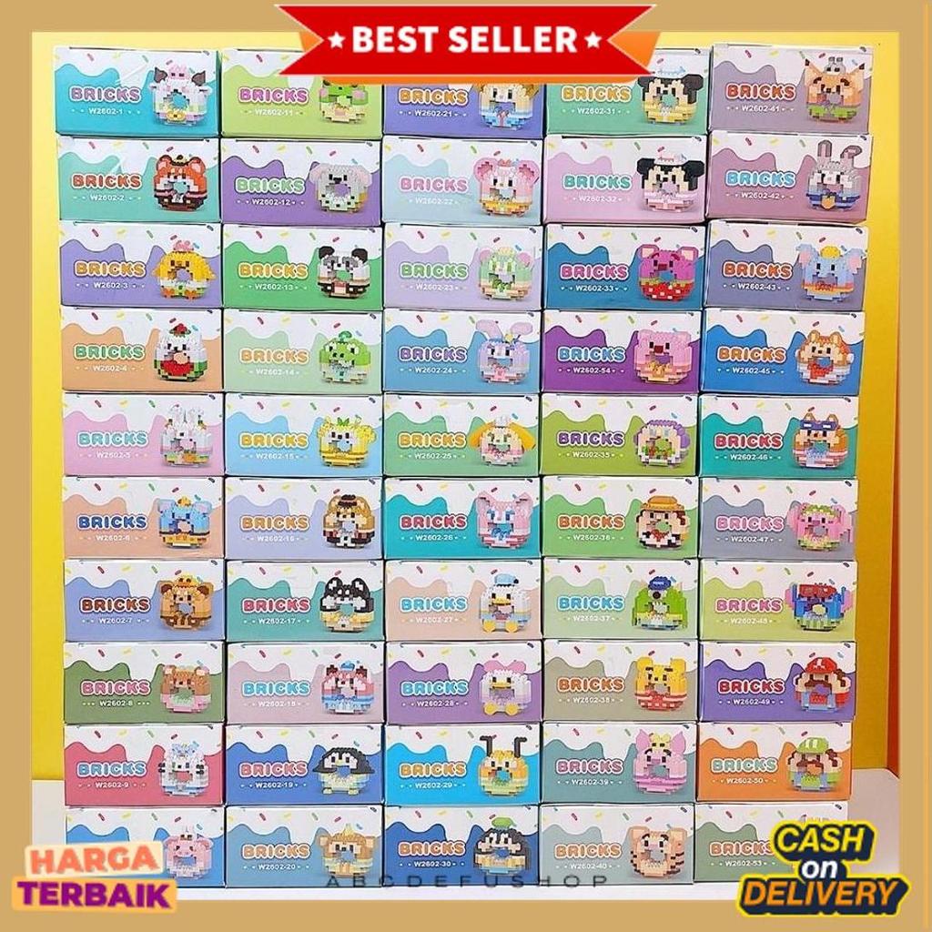 Bisa Cod Diy Susun Balok Blok Mini Kartun Bricks Donat Disney Mainan Balok Nano Block/3D Puzzle Blok