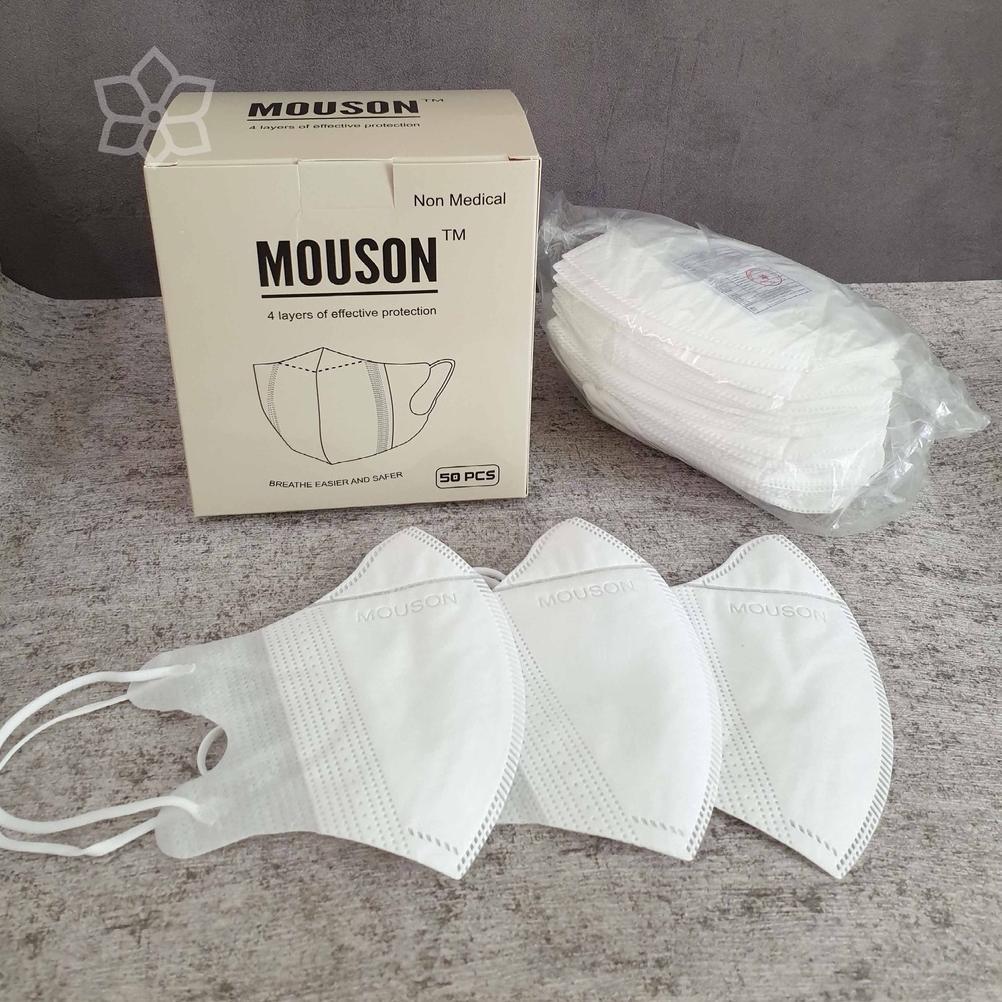 MASKER 4 PLY DUCKBILL MOUSON EMBOSS GARIS ISI 50pcs PUTIH, HITAM, ABU, MIX WARNA, ANAK READYu