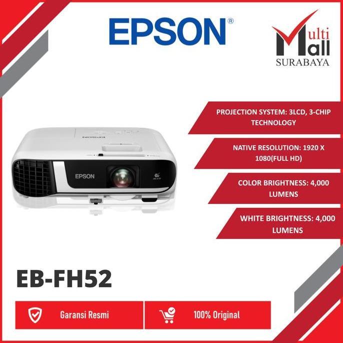 Epson Projector Eb-Fh52 Eb Fh52 Ebfh52 4000 Lumens Full Hd 3Lcd