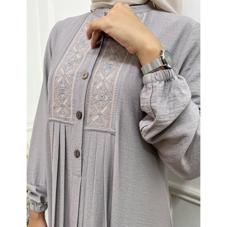 premium ra fashion - arumi dress gamis polos bordir wanita terbaru linen crinkle premium