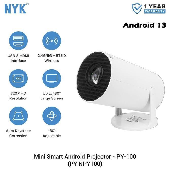 Nyk Py-100 Led Portable Projector-Mini Proyektor Android 13 Bluetooth 5.0