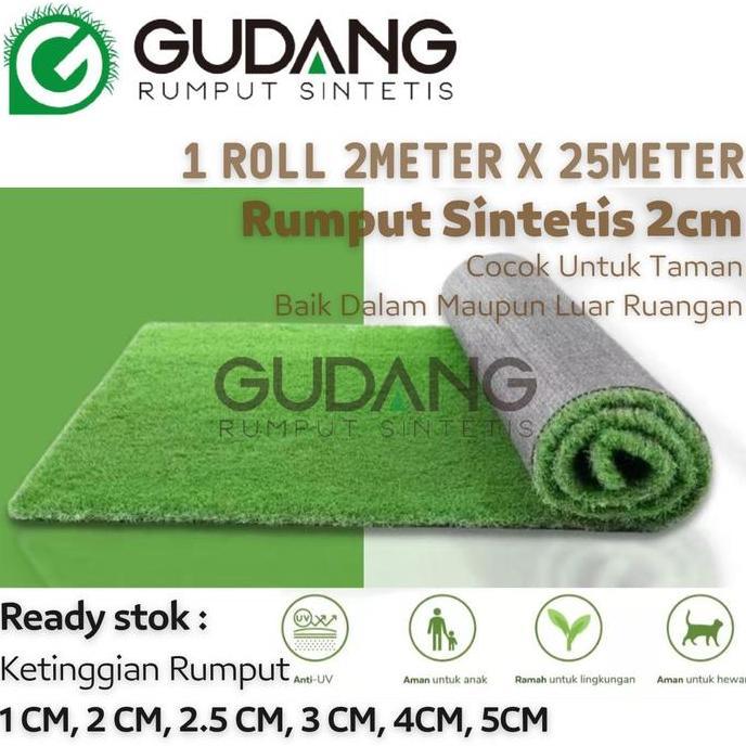 Rumput sintetis 2CM rumput palsu, 1ROLL 2 Meter X 25 Meter