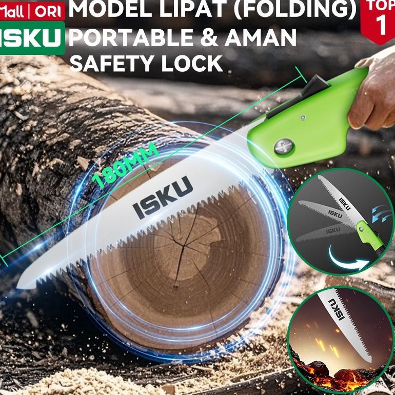 ISKU Gergaji Lipat Portable Pemotong Dahan Ranting Pohon Folding Pruning Saw Baja SK5 Tajam Gigi 3 S