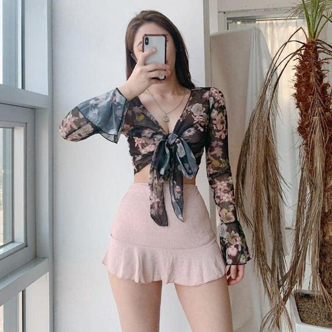 BEKA black pink bikini set 4 pcs woman premium / korean swimwear / beachwear bali / baju renang wani