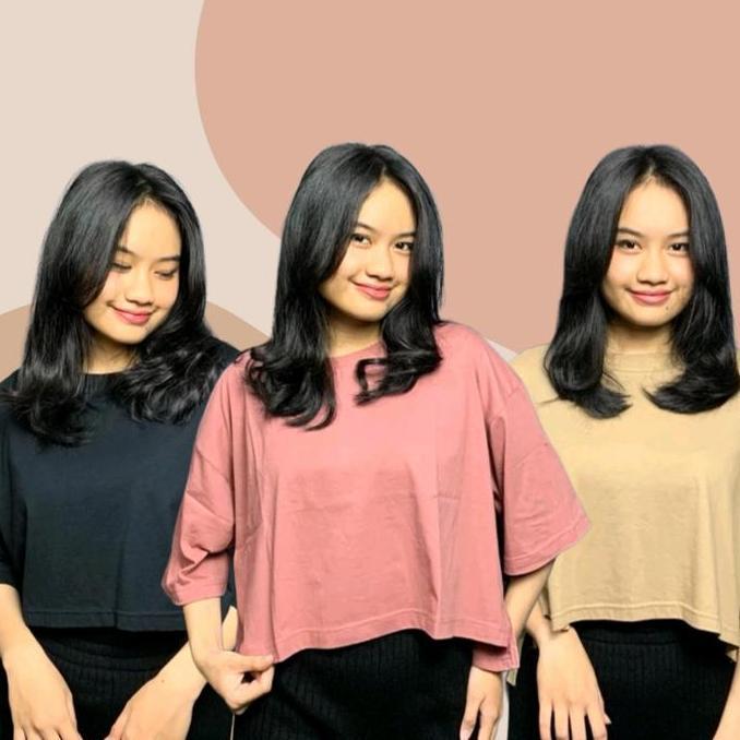 Rioren- Kaos Nita Semi Crop Fit Xl Ld 100 Cm Polos Baju Perempuan Distro Jumbo Oversize Lengan 3 Per