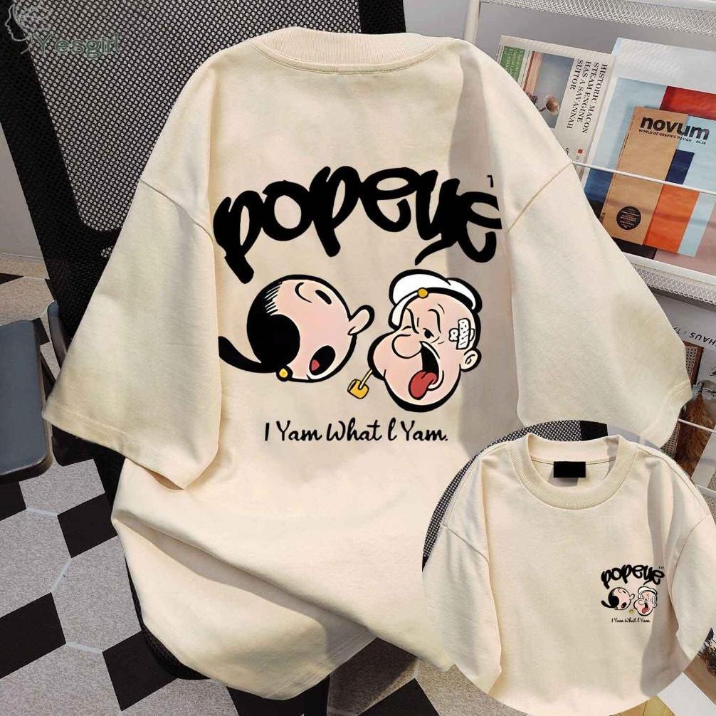 OFFICIAL Yesgirl Korea style Cartoon Popeye print kaos kasual longgar| Kaos Oversize Wanita | Fashio