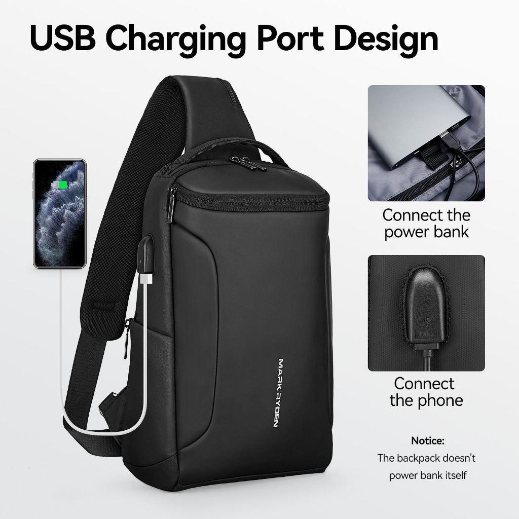Mr7069 Mark Ryden Tas Selempang Pria Crossbody Waist Sling Bag Usb