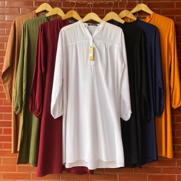 limited long tunik atasan polos katun rayon putih white black hitam merah maroon hijau army kuning m