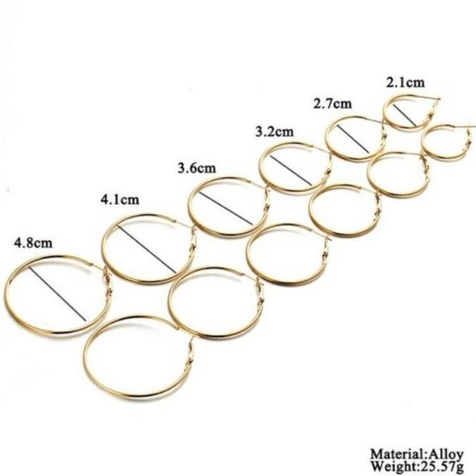 6 pasang Anting Bulat Lingkaran Polos Anting Bulat Perhiasan Earrings