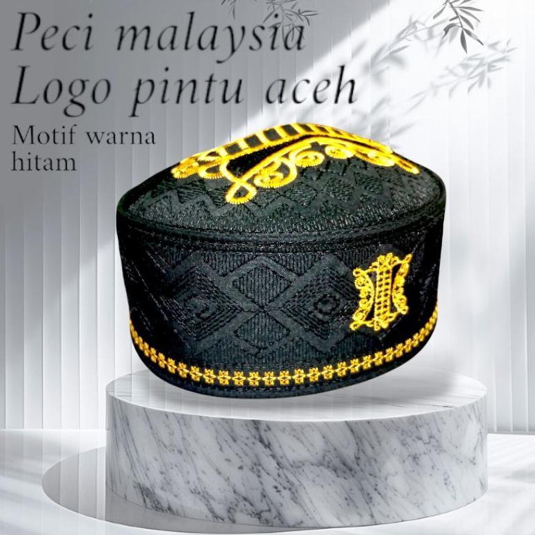 NEW peci malaysia logo pintu aceh motif bordir kopiah muslim peci anak dan dewasa