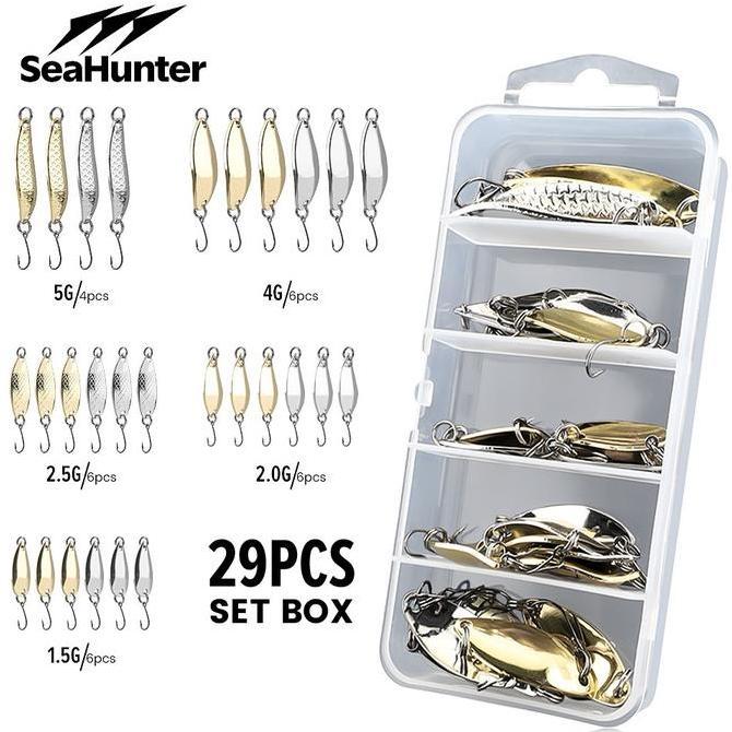 SeaHunter Umpan Casting 1 Set Box, spoon Umpan Pancing SET Kotak= 29 PCSx1.5-5g,  Umpan Sendok Tirua