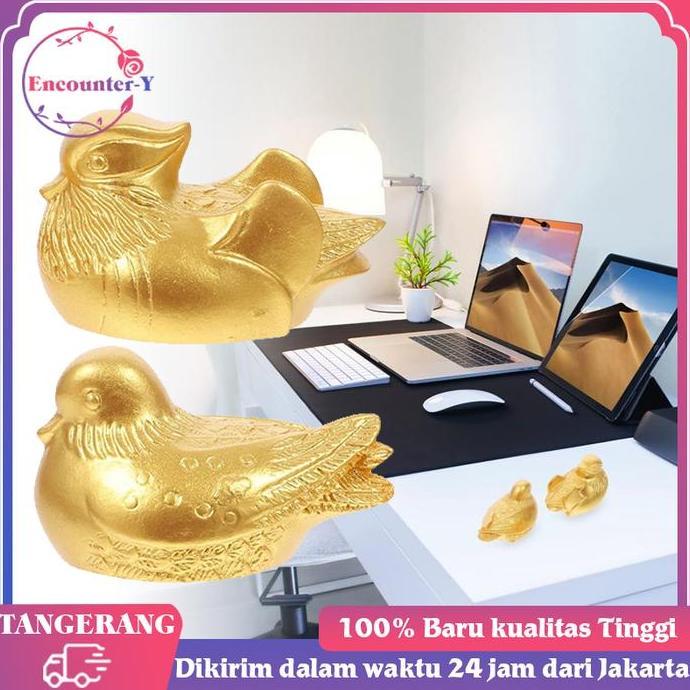 QINGACHO Sepasang Bebek Mandarin Feng Shui Pajangan Bebek Emas Mandarin Patung