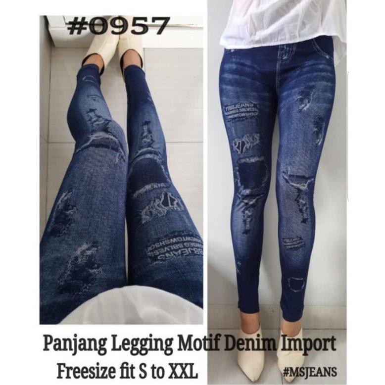Recommended Legging Jeans Import Fit To 80Kg / Leging Denim Wanita / Lejing Jeans Motif