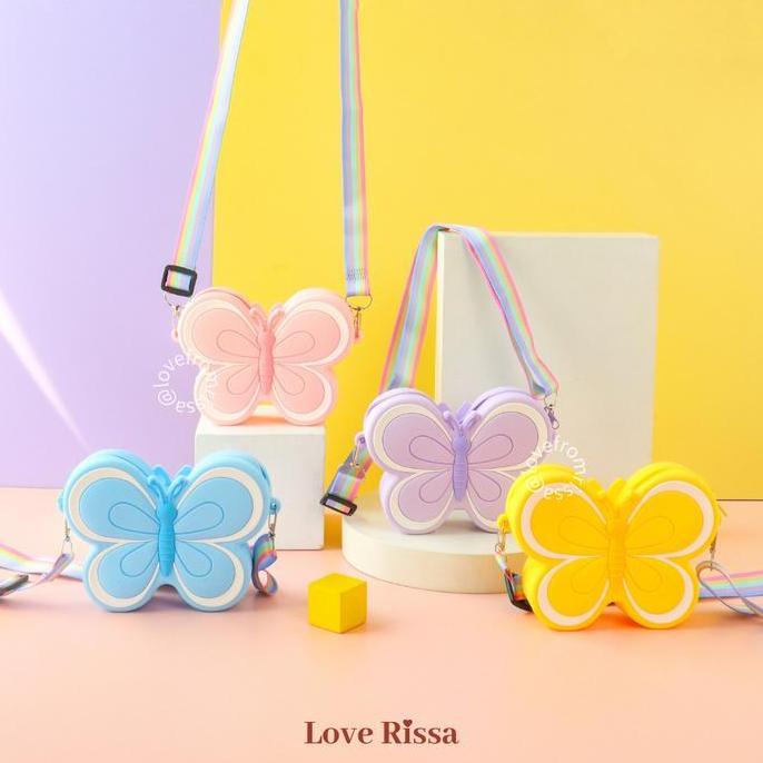 Torba- [Rissa] Tas Butterfly Tas Jelly Silikon Mini Cute Jelly Bag Sling Bag Kecil Cantik Tas Anak A