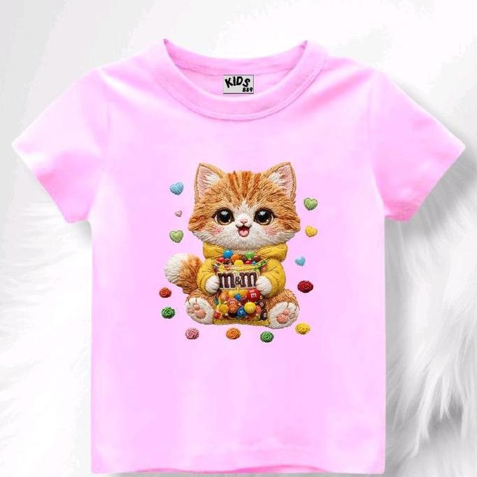 DB179 - Baju kaos anak perempuan / Atasan anak perempuan anak laki-laki gambar kucing gemes 3D Fashi