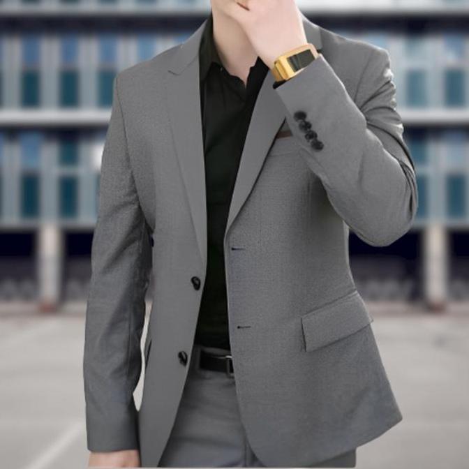 PROMO / Jas Blazer Abu Polos / Blazer pria formal Abu Polos Slim Fit Dewasa Casual Kerja Kantor Kere