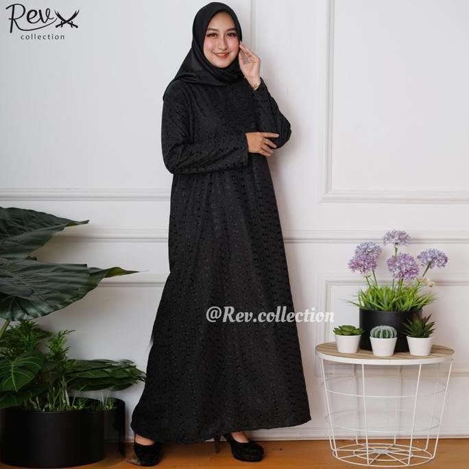 Khza- Gamis Haji Umroh Nita Berkantong Depan Katun Paris Hitam & Putih Bordir
