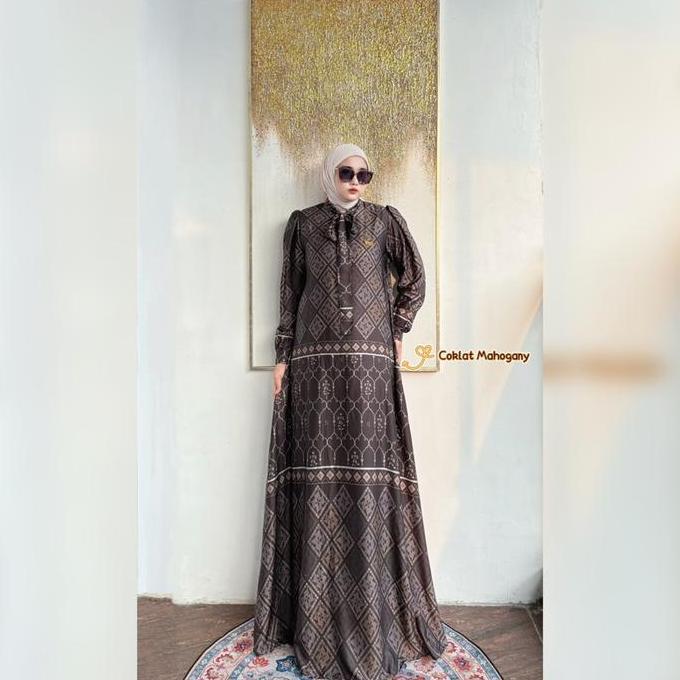 Khza- Azzahra Dress Bahan Arabian Silk Printing By Fajar Collection Gamis Muslim Nita Meh