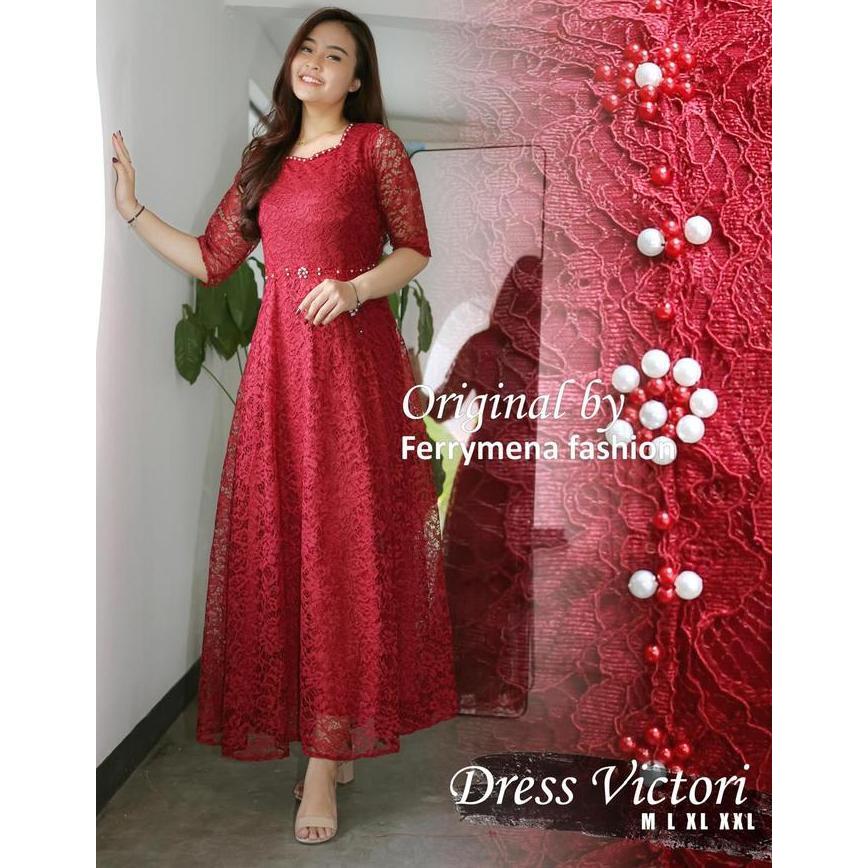 Khza- Gamis Brukat Payet Terbaru Gamis Full Furing Dress Vict Gamis Acara Pesta Pernikahan Dan Wisud