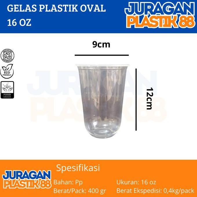 Gelas Plastik Oval 16oz Isi 50pcs / Gelas Oval / U Cup / Gelas Kekinian | Tutup Gelas 10oz 120z 140z