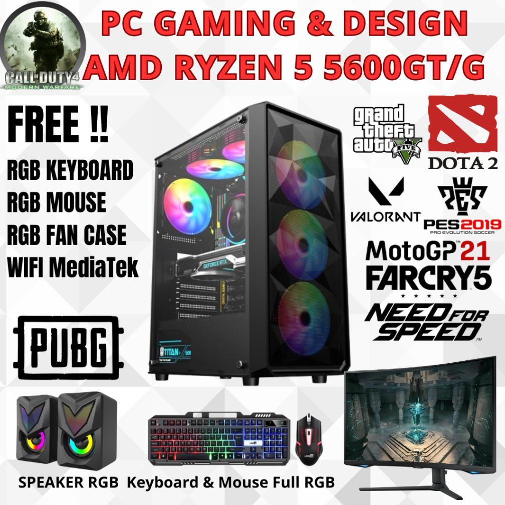 PC GAMING & DESIGN AMD RYZEN 5 5600G 5600GT 5500GT SSD NVME 1TB HDD 500GB LED 24 inch Gaming