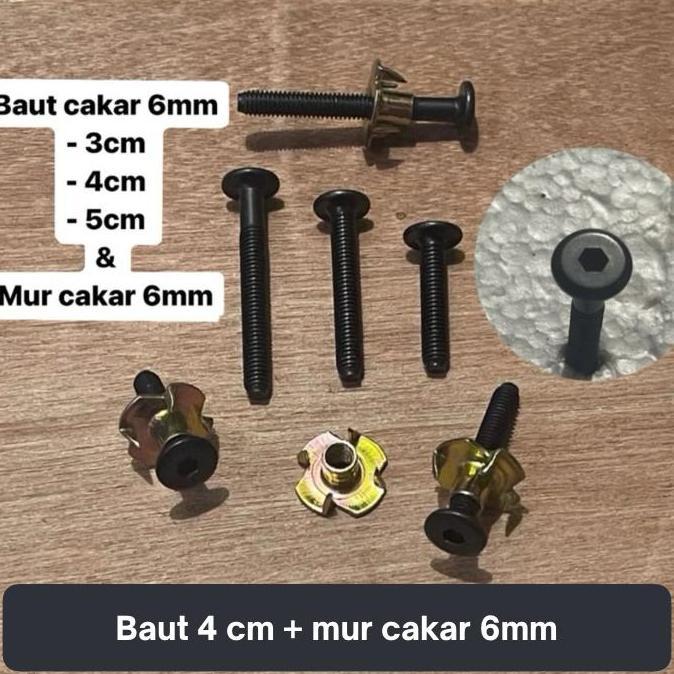 (:(:(:(] Baut JCBC 4cm + mur cakar m6 hitam 4 cm | baut mur cakar 6mm speaker bagus