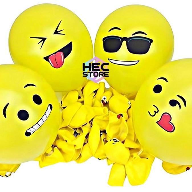 BALON LATEX EMOTICON KUNING 12 INCH | BALON EMOJI KUNING (1 PACK ISI 100 PCS)