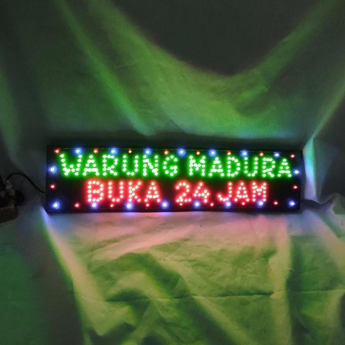 tulisan lampu LED WARUNG MADURA BUKA 24 JAM