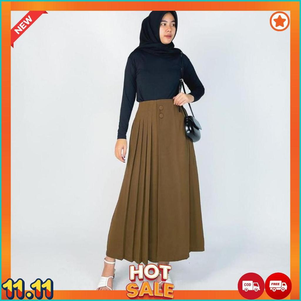 Husna Kulot Rok Panjang//Celana Kulot Husna Original Kancing 2// Pleats Wanita Casual//Celana Kulot 