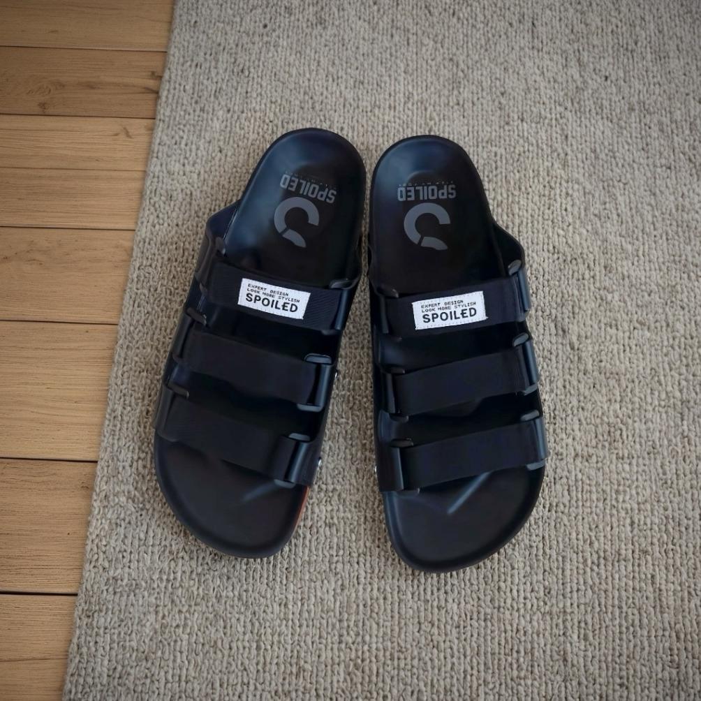 Best Seller Spoiled Sandal Pria Casual Tali 3 Kulit Sintetis Tali Adjustable Hitam Coklat Ride Ukura