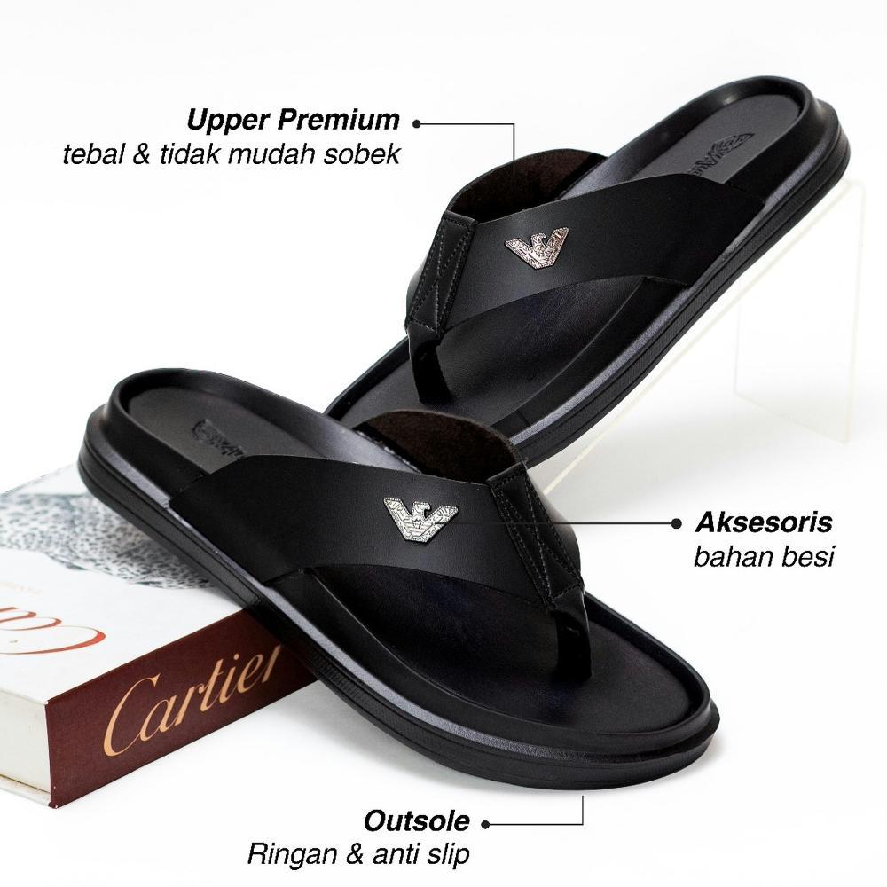 Best Seller Alcatraz Sandal Jepit Kulit Pria Mewah Ringan Anti Licin