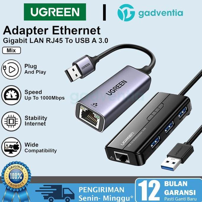 UGREEN USB 3.0 TO LAN RJ45 ADAPTER ETHERNET SPEED 1000MBPS 20265 FOR LAPTOP MACBOOK ASUS LENOVO