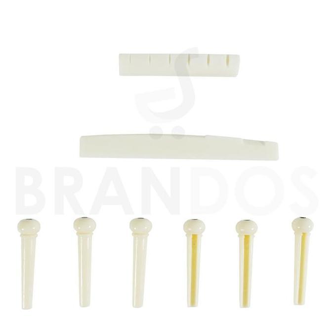Nut + Saddle Bridge + Pin ABS (6 pcs) Tulang Sapi Gitar Akustik PUTIH