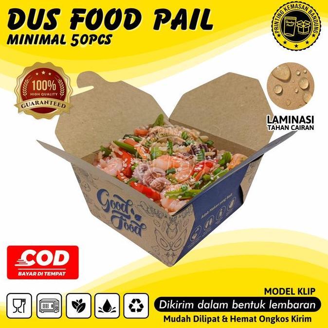 KOMARIJUILI - ( 50 PCS )FOOD PAIL MOTIF RICE BOX 290GSM PAPER LUNCH BOX KERTAS DUS MAKANAN TAKEAWAY 