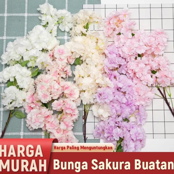 Cabang pohon ceri berkualitas tinggi meniru pohon ceri 65cm tangkai persik untuk hiasan meja pernika