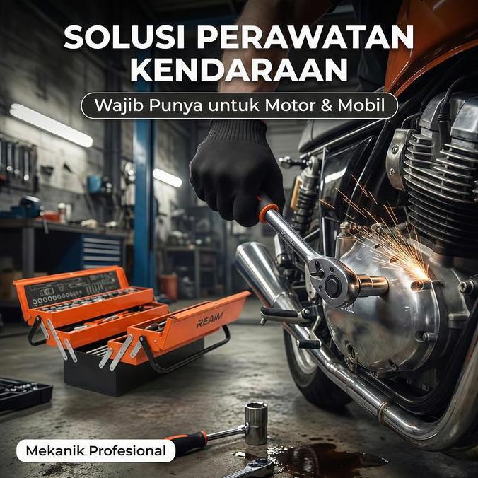 Diskon Ramadan 30%REAIM Perkakas Set Tool Box Set Kunci Set Lengkap 85PCS Tool Kit Set Perkakas Leng