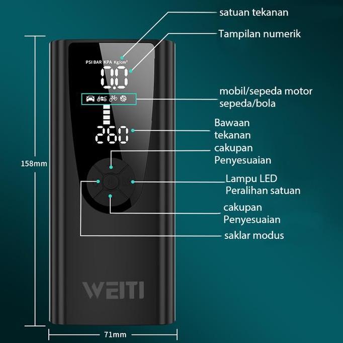 Murah Pompa Ban Mobil Dan Motor Electric Portable -10000Mah Dengan Port Pengisian Usb Powerbank, Inf