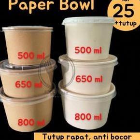 KOMARIJUILI - PAPER BOWL PUTIH & COKLAT (25PC) + TUTUP / PAPER BOWL UNTUK BAKSO / PAPER BOWL + TUTUP