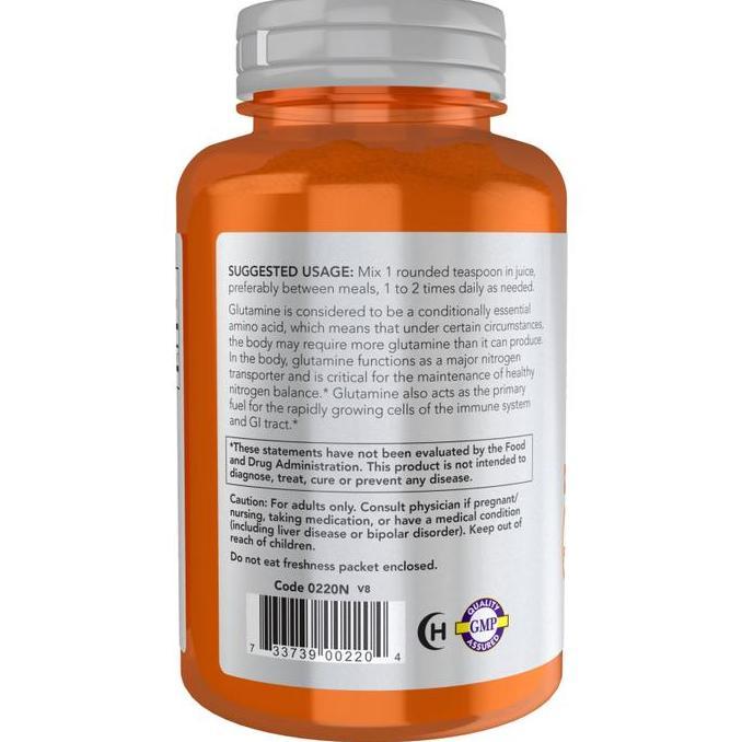 Now Sports Nutrition, L-Glutamine Pure Powder, Nitrogen Transporter*, Amino Acid, 1 Lb 454 G
