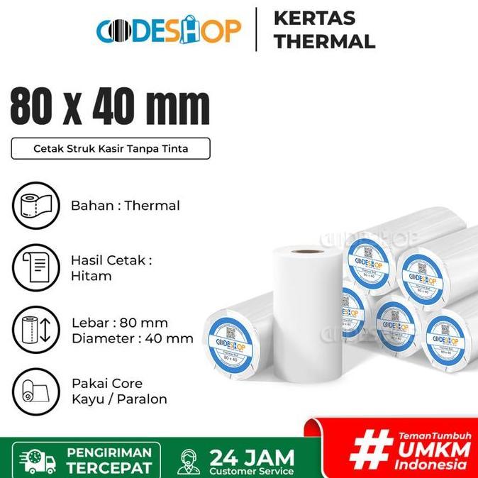 Slop Kertas Thermal Codeshop 80 x 40 / 80x40 mm / 80x40mm / 8x4 cm