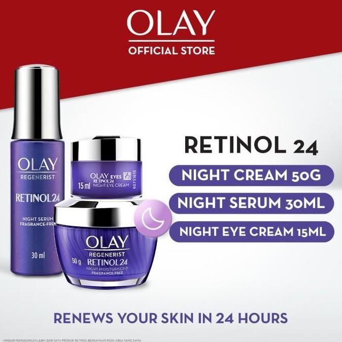 Paket Hemat Olay Retinol Serum dan Pelembab Malam Moisturizer & Krim Mata Eye Cream Anti Aging