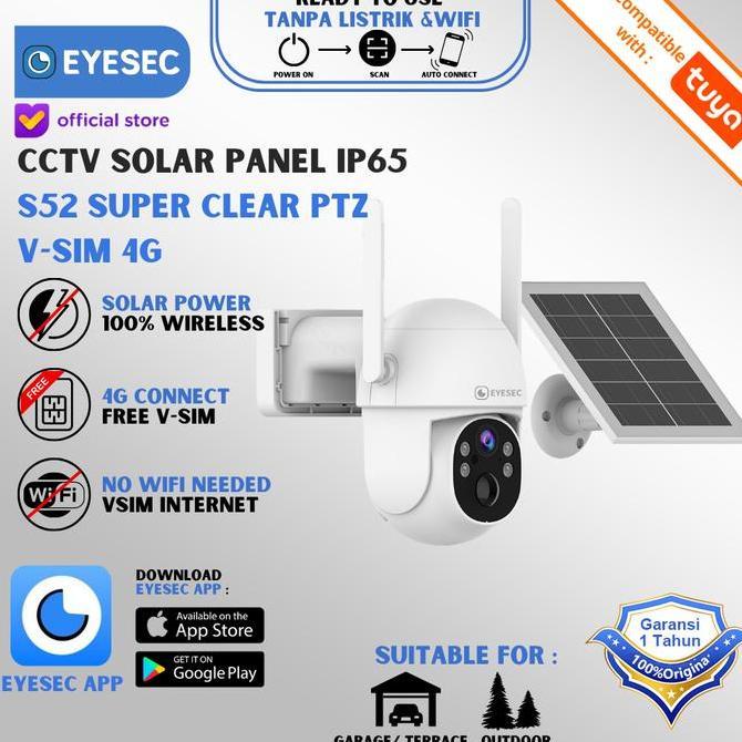 CCTV EYESEC 4G Tenaga Surya 6MP IP Camera Outdoor Siap Pakai Tanpa WiFi & Kartu SIM Solar CCTV kuota