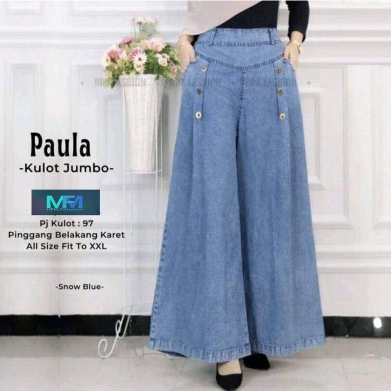 PREMIUM Celana Kulot Paula Jumbo Snow Palazzo / Kulot Payung Jeans