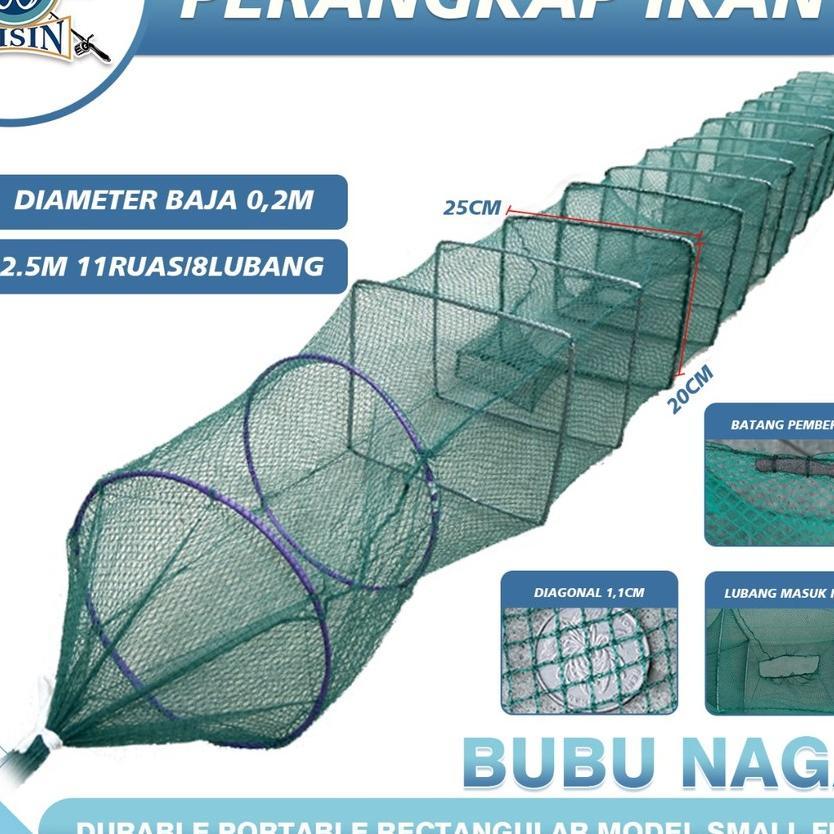 Wisin Jaring Bubu Naga Perangkap Udang Ikan Lipat Portable 11 Ruas 8Lubang 2.5M