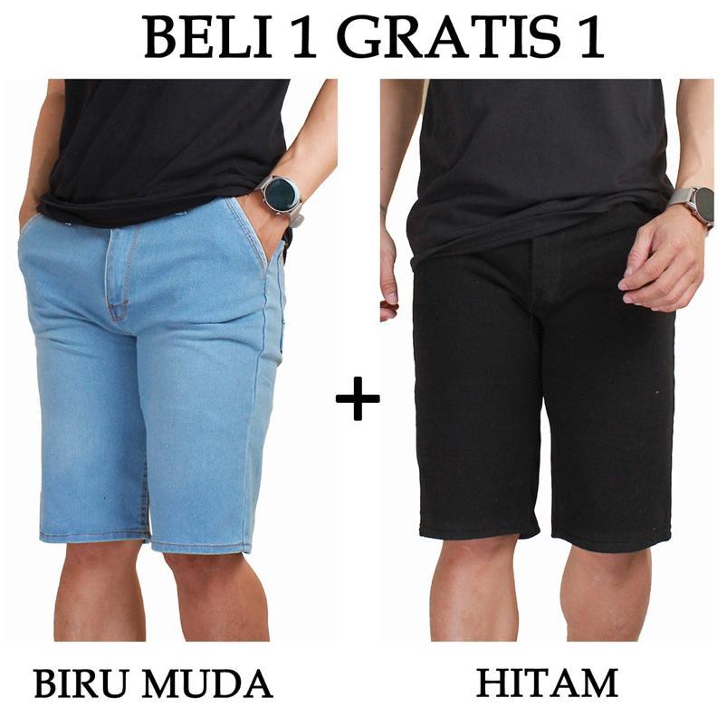(Beli 1 Gratis 1) Celana Jeans Pendek Pria 2023 Terbaru Di Toko Sharahcollection