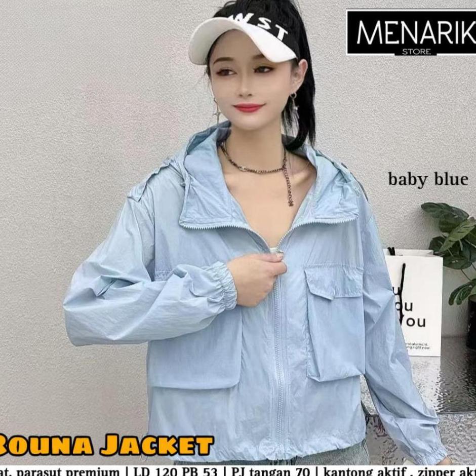 Rouna Jacket Wanita Outer Lengan Panjang Parasut Halus Tidak Bikin Gerah