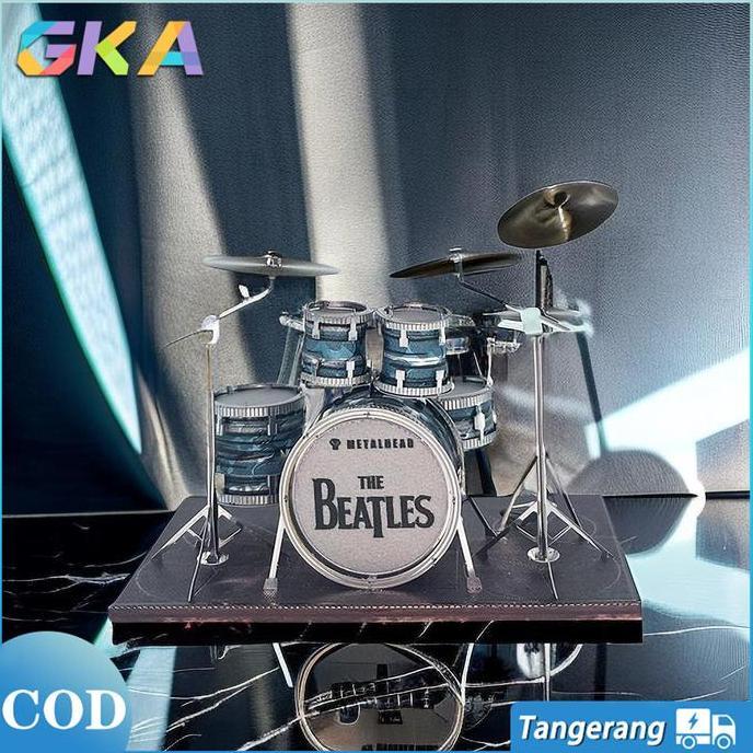 LIJITOH Mini Set Drum Model Kit Dapat Di Rakit-Miniatur DIY Alat Musik Set Drum Metal