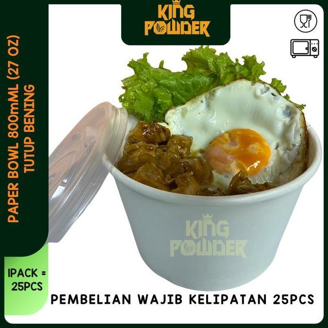Kriuk- Isi 25 Paper Bowl 360Ml/500/650/800/Ricebowl/Tempat Nasi/Box Nasi Bowl+Lid Isi 25